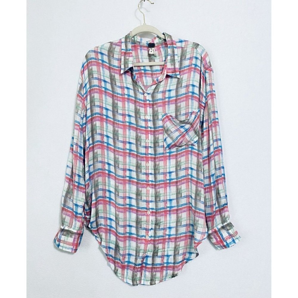 Free People We the Free Womens Medium Multicolored No Limits Plaid Tunic Top
